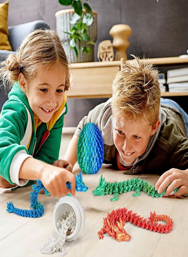 Aodomis Adomis 12inch 3D Printed Dragon Egg with Articulated Crystal Dragon Inside -Fidget Toys for Kids 8-12,Dinosaur Egg Toys for Kids Teens Adults, (Laser Cyan) - Image 2